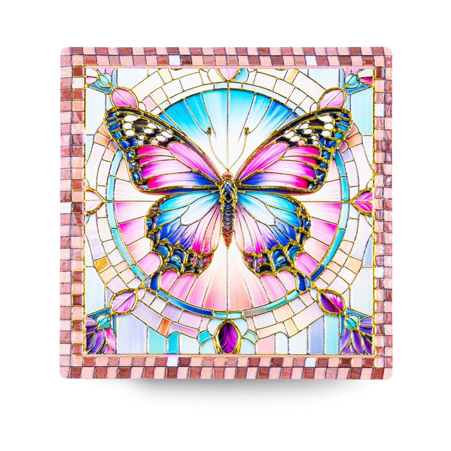 Embossed Ceramic Tile Coasters with Cork Backing – Butterfly Design L-1136-12 (12units)