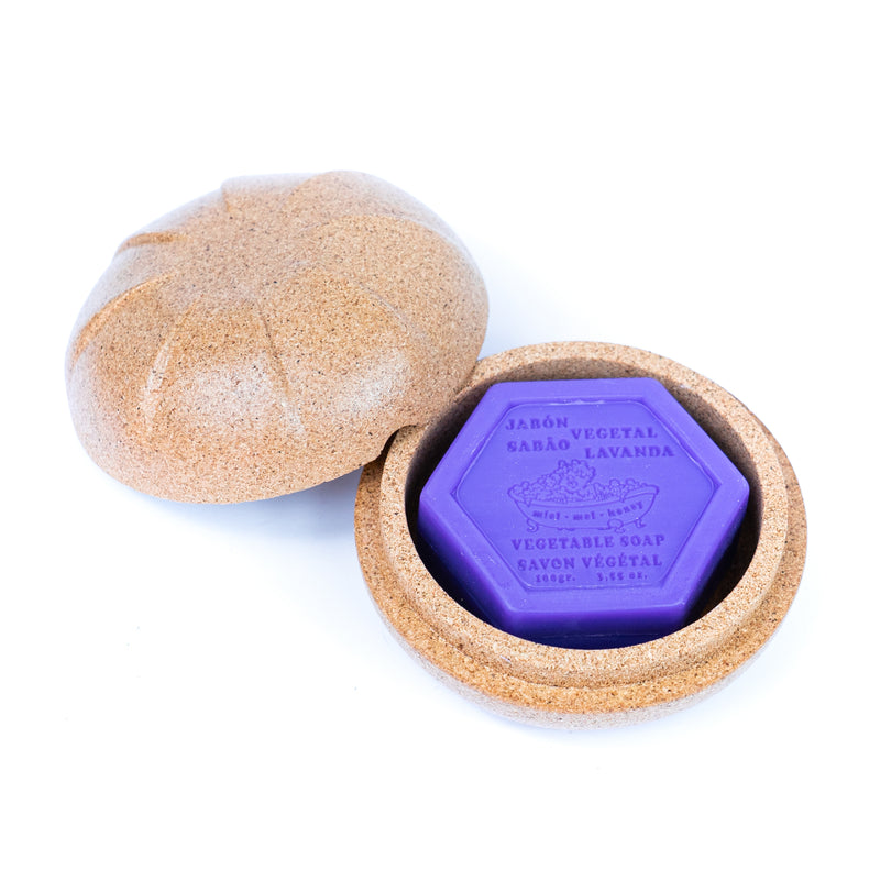 Soothing Lavender Vegetable Soap with Natural Cork Dish L-1046-B