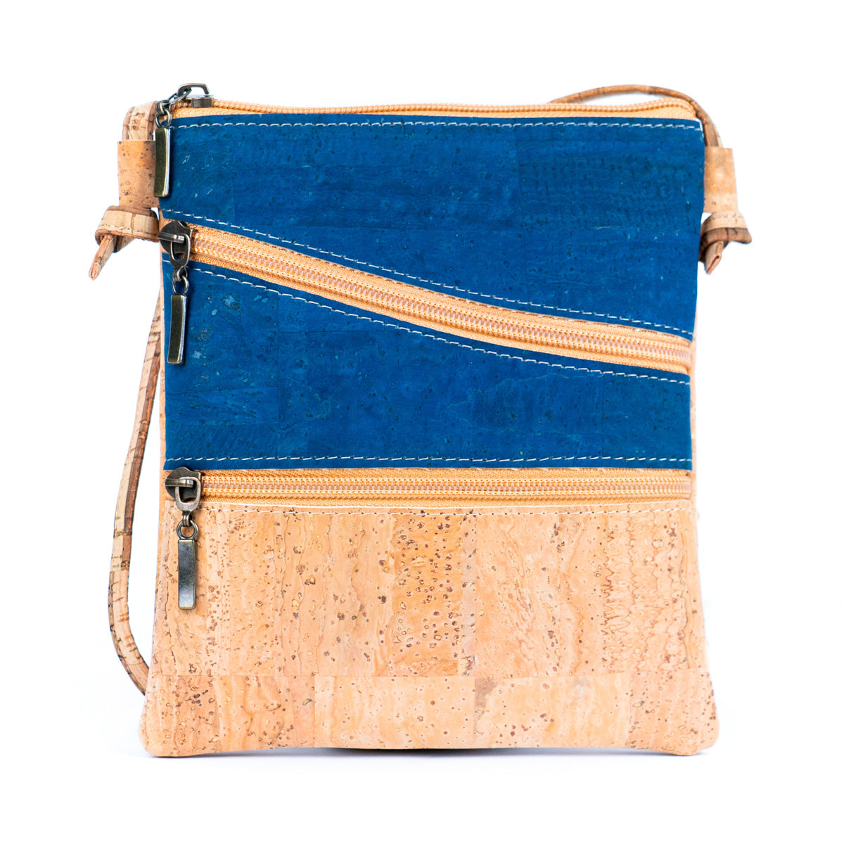 Solid Color Block Triple Zip Women's Cork Crossbody Bag BAGP-03