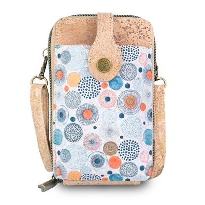 Natural Cork Double Zip Phone Crossbody Bag for Women – Floral Print Vegan Crossbody Wallet BAGD-2402