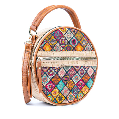 Printed Cork Round Crossbody Bag for Women  BAGD-584