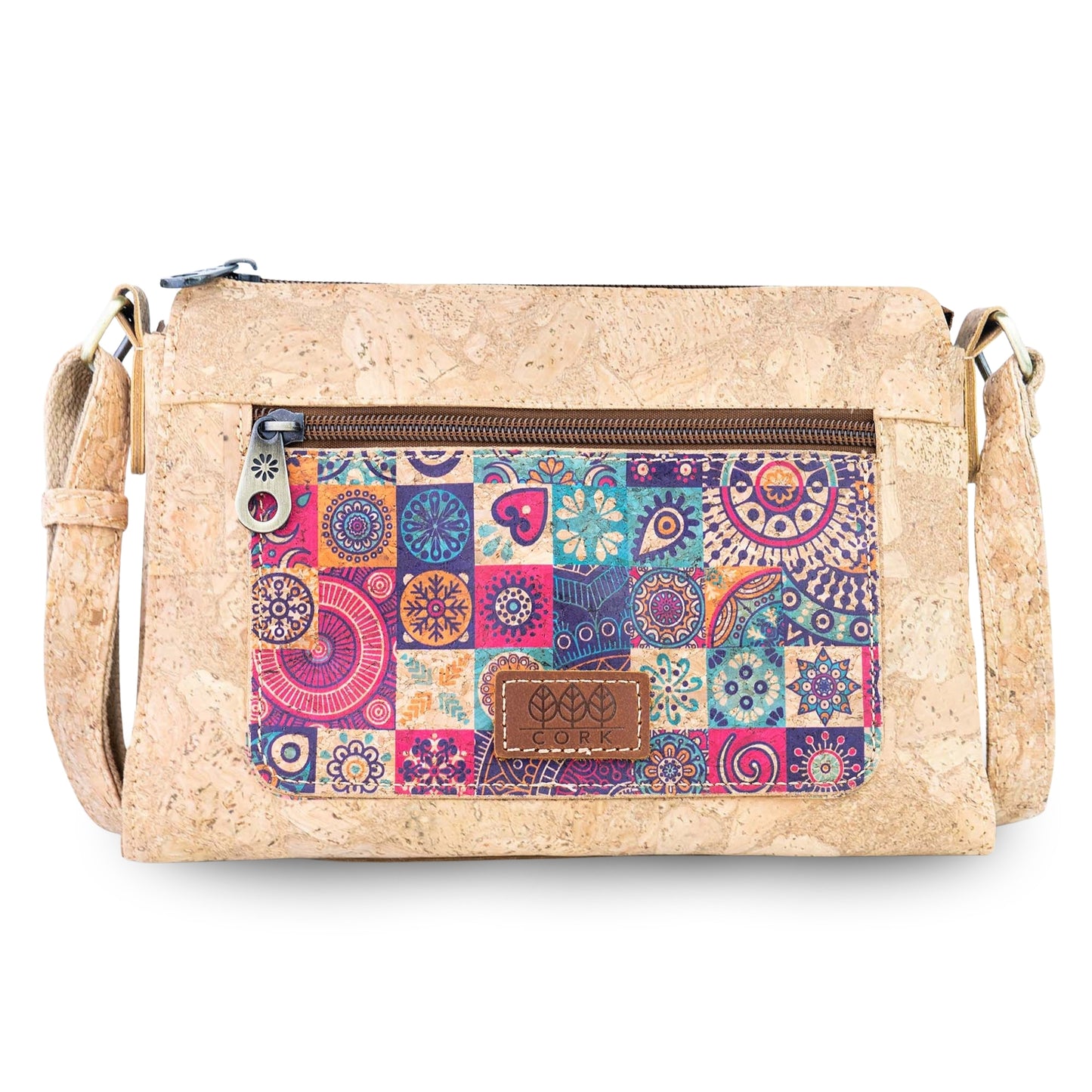 Printed Cork Crossbody Bag with Front Zip Pocket BAGD-654