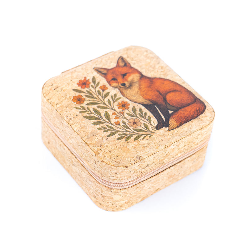 Natural Cork Jewelry Storage Box Cat & Fox Edition L-1165