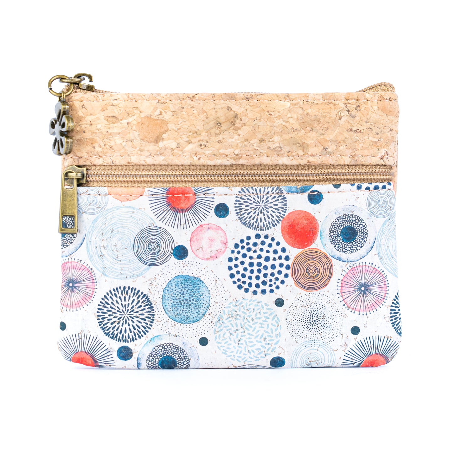 Double Zipper Cork Coin Purse – Floral Print BAG-2375
