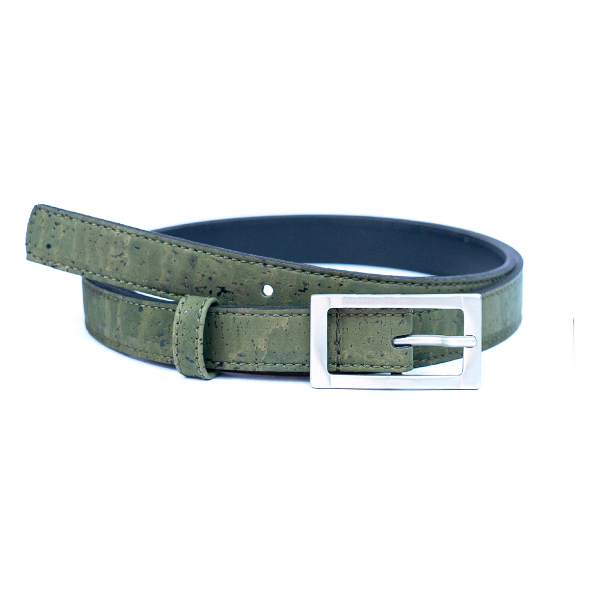 Women’s Slim Cork Belt with Silver Rectangular Buckle L-1066