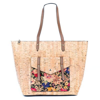 Natural Cork and Printed Cork Tote Bag with PU Handles BAG-2333