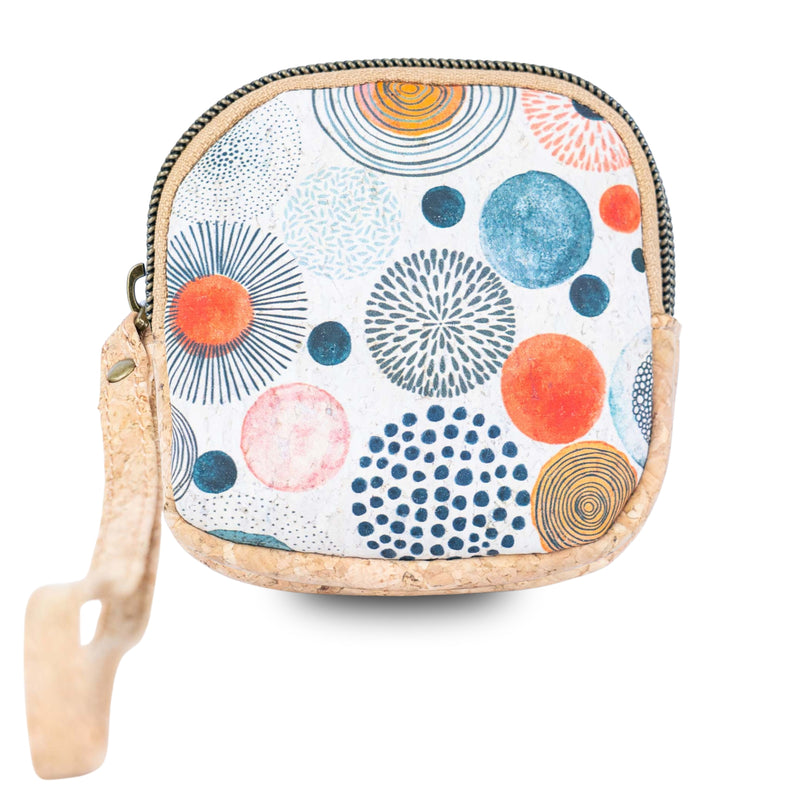 Square Cork Coin Purse with Wrist Strap – Floral Pattern BAG-2377