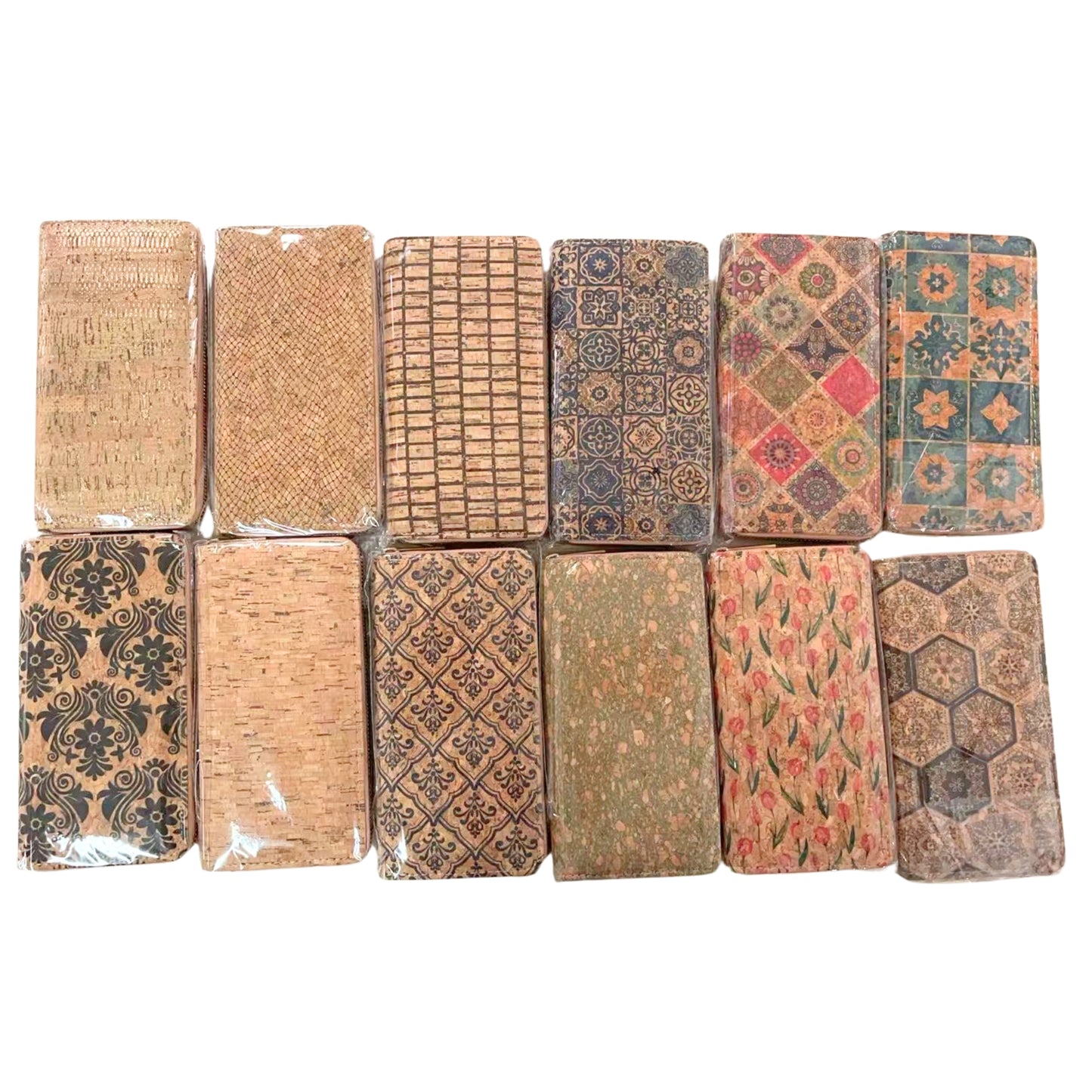 12pcs | Printed Cork Zip-Around Wallet —BAGD-623