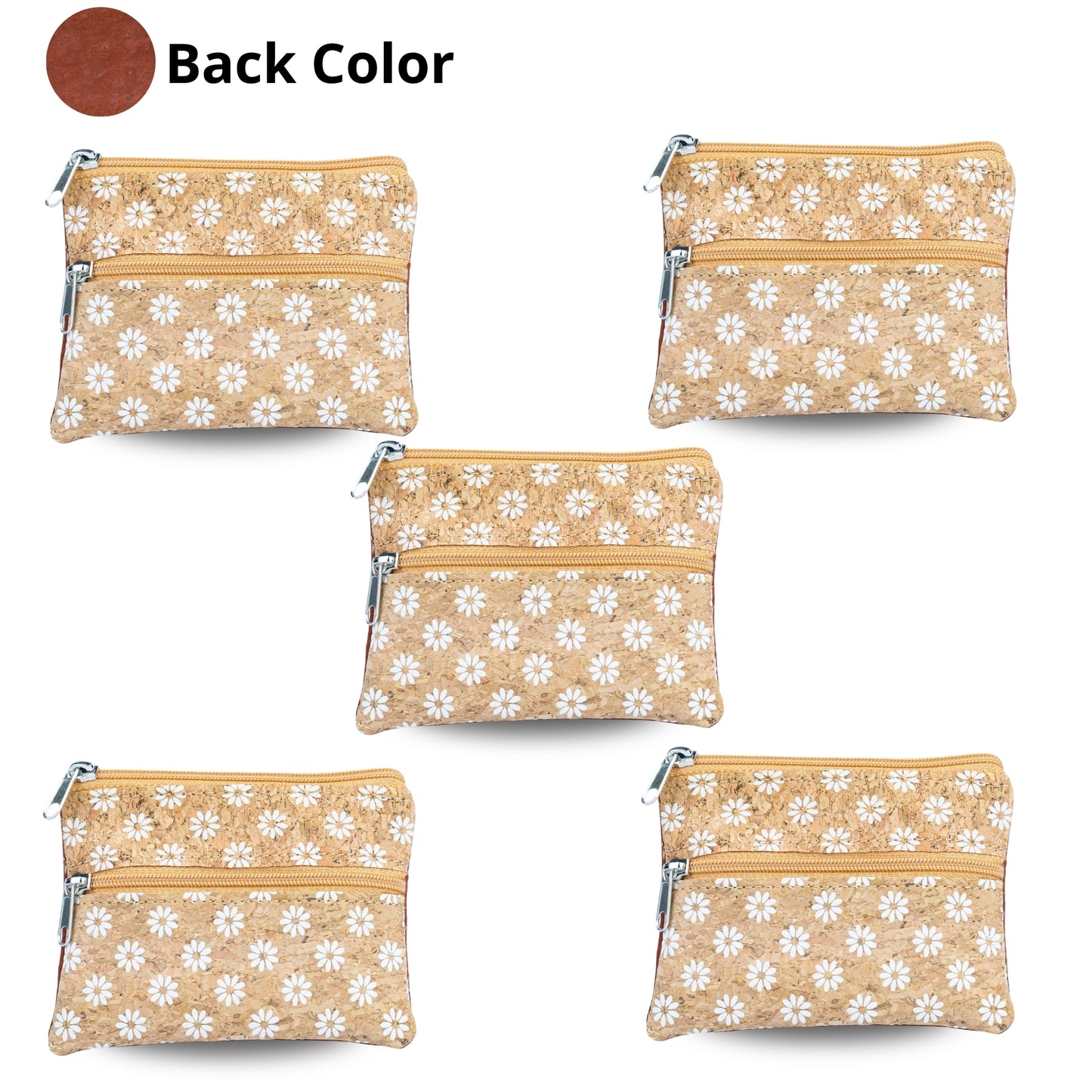 Dual Zip Cork Coin Pouch BAGP-333 (5 Units) RANDOM PATTERN