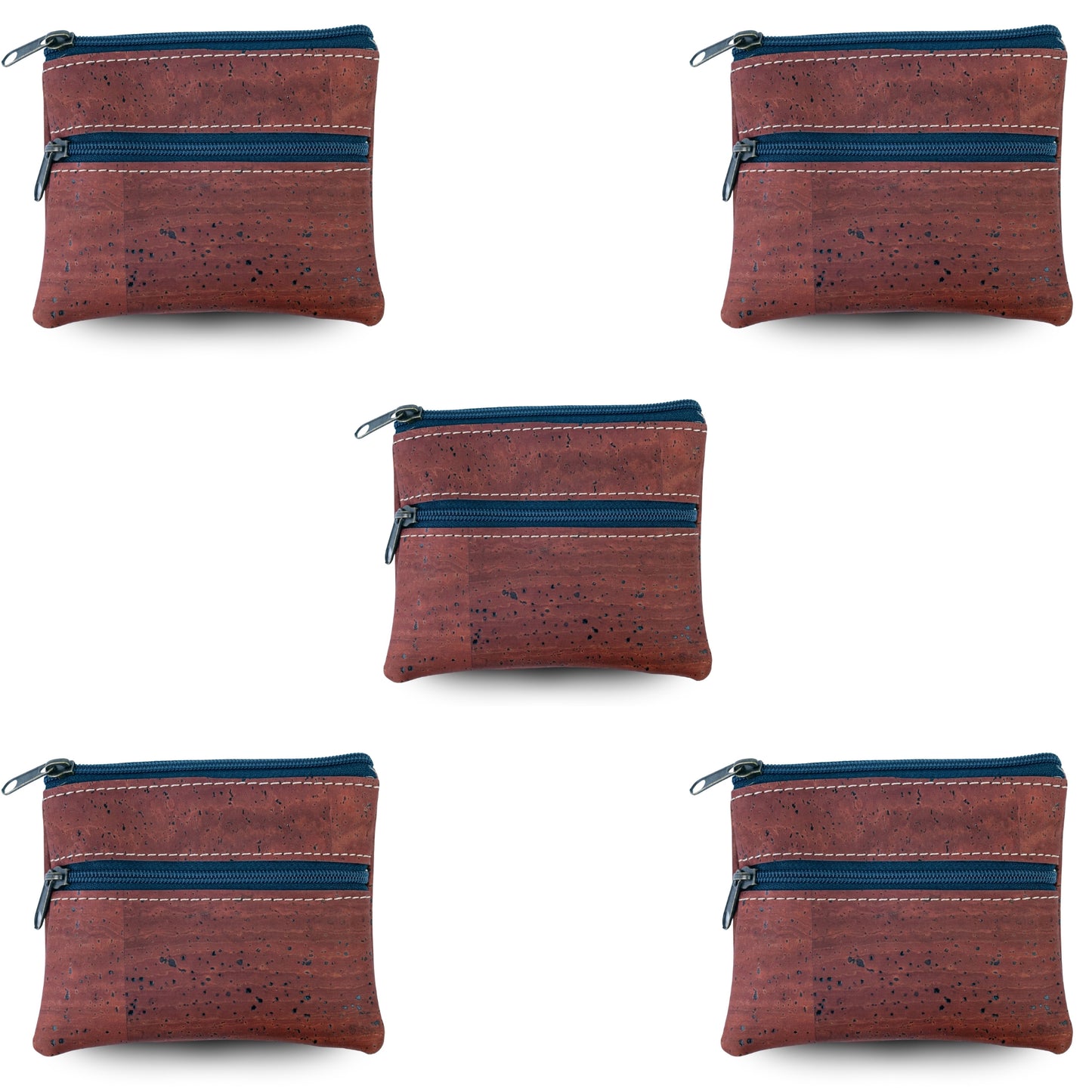 5pcs | Natural Cork Double-Zip Coin Purs BAGP-382