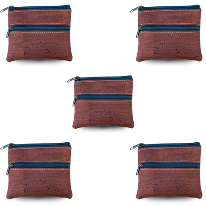 5pcs | Natural Cork Double-Zip Coin Purs BAGP-382