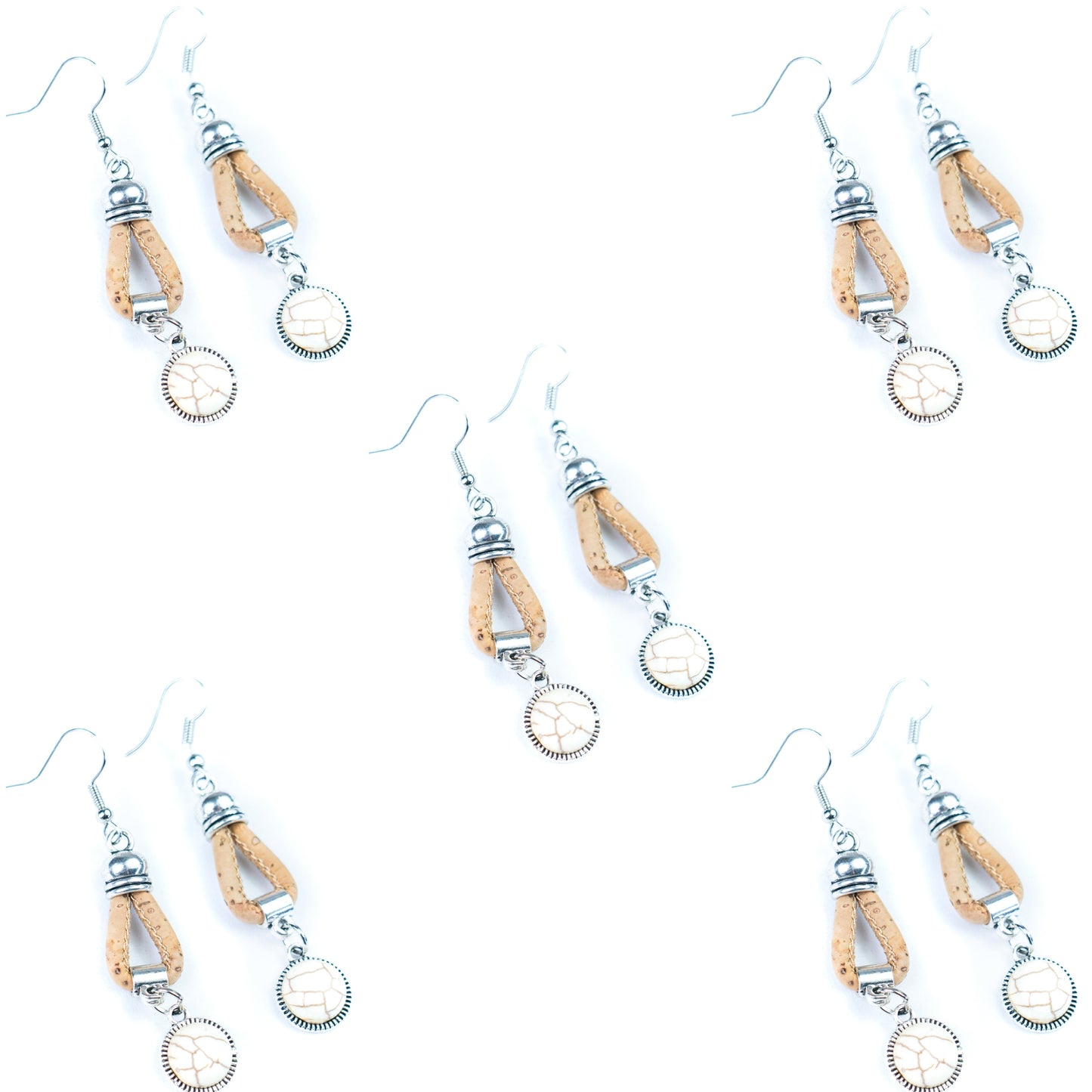 3mm Cork &amp; Turquoise Earrings | 5 Pairs in Matching Color | Handmade in Portugal-ER-207