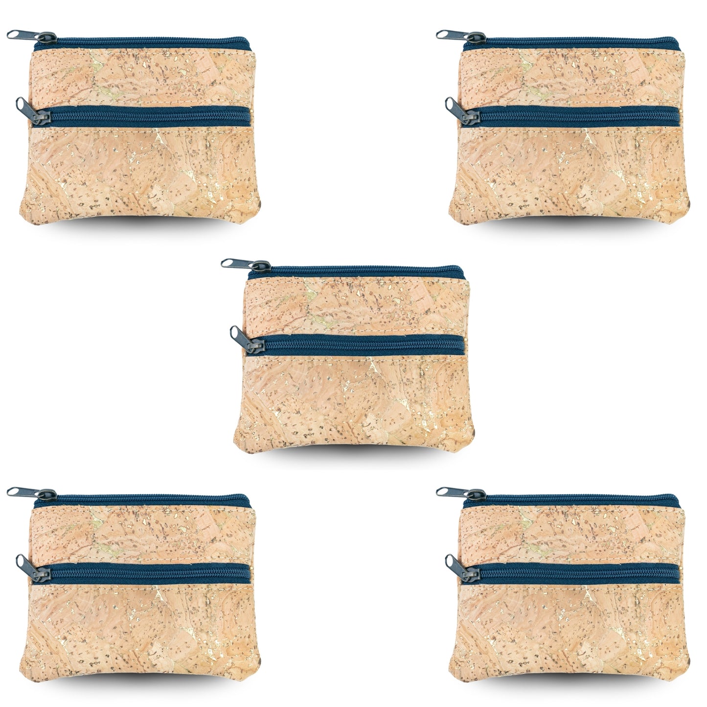 5pcs | Natural Cork Double-Zip Coin Purse BAGP-381
