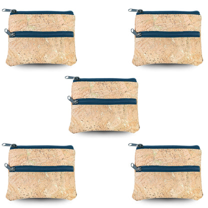 5pcs | Natural Cork Double-Zip Coin Purse BAGP-381
