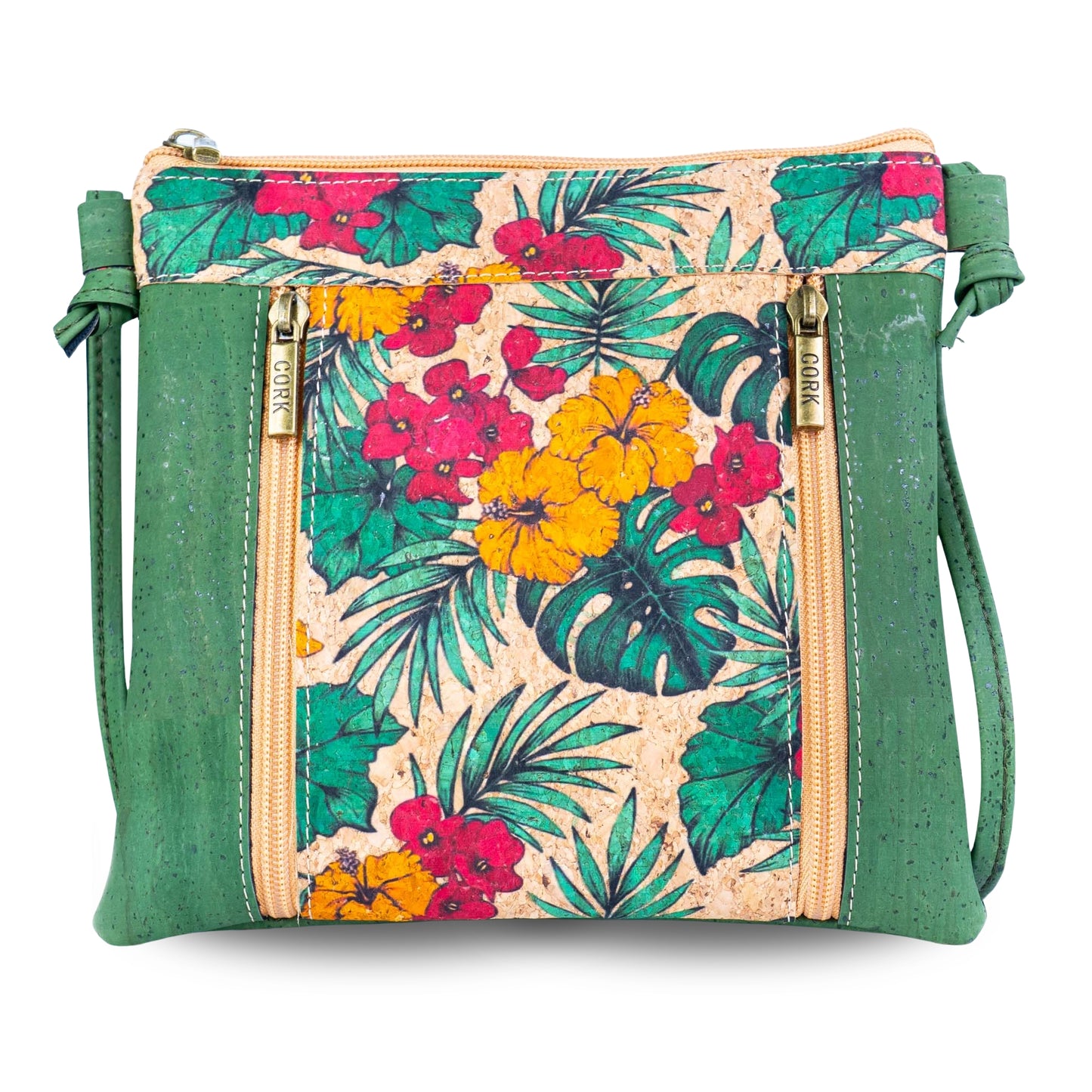 Eco-Friendly Cork Crossbody Bag with Floral Print - Vegan Leather Shoulder Bag - BAGP-342
