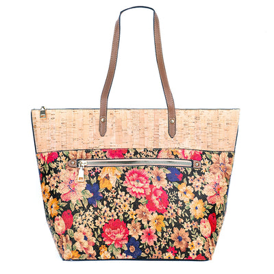 Chic Natural and Printed Cork Ladies' Tote Bag with PU Handle BAG-2331