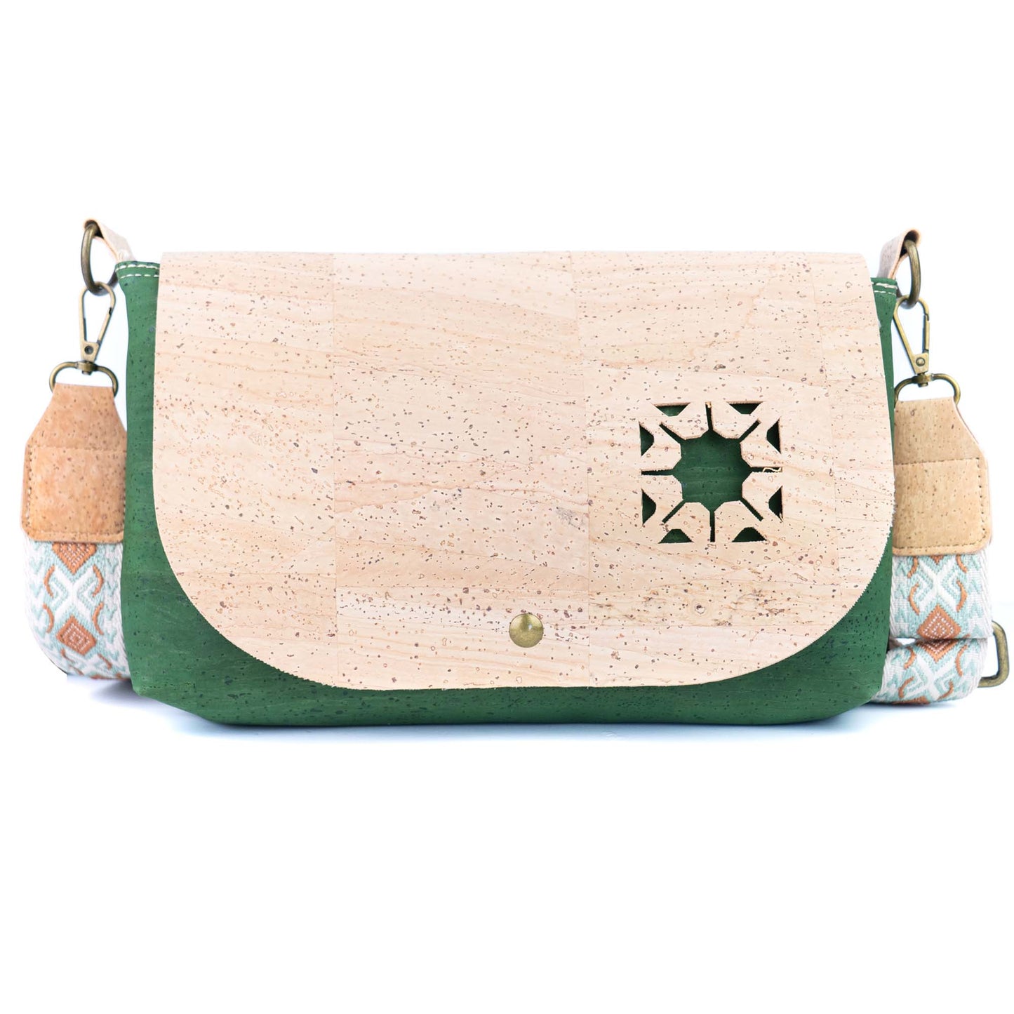 Cork Crossbody Bag with Interchangeable Snap Charm | Natural & Yellow Cork Shoulder Bag BAGP-365