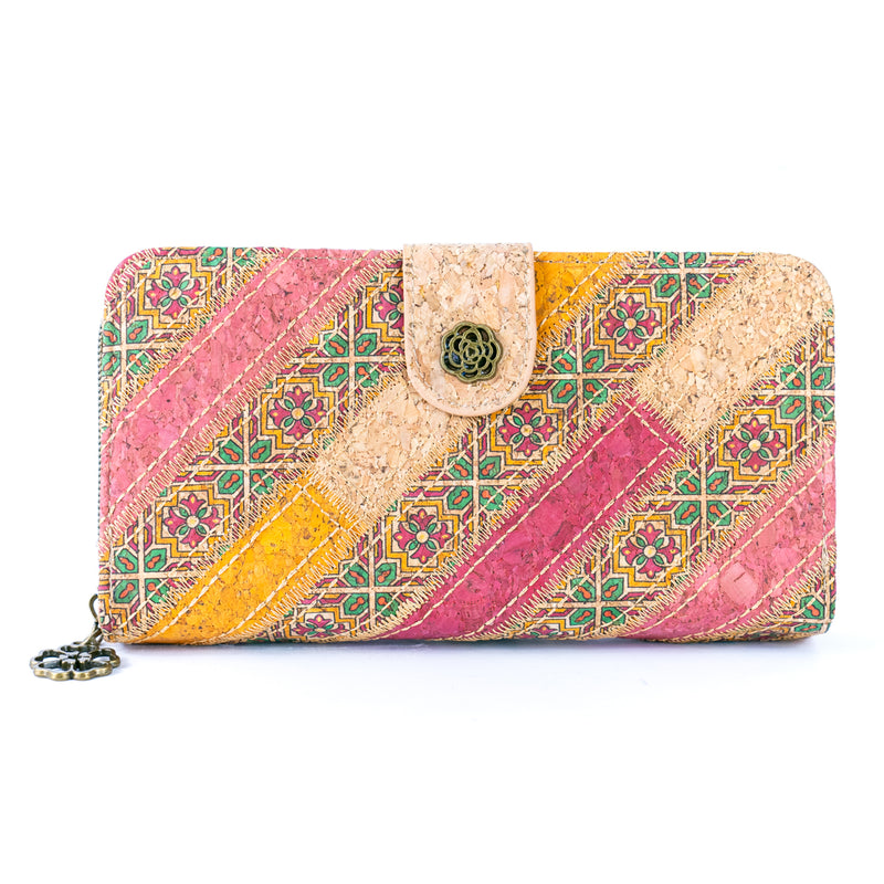 Patchwork-Stitched Printed Cork Long Wallet  BAGD-591