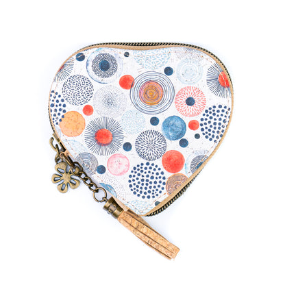 Heart-Shaped Cork Coin Purse with Tassel - Vegan Leather Alternative Zipper Pouch BAG-2370