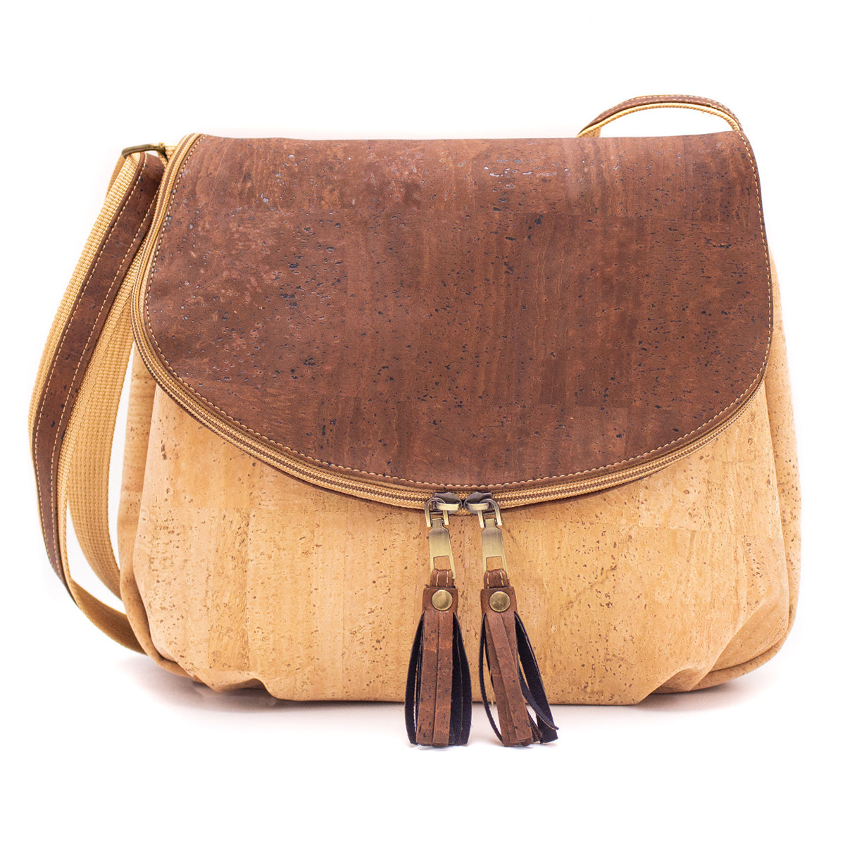 Elegant Cork Crossbody Bag – Natural & Colorful Tassel Flap Shoulder Purse BAGP-026