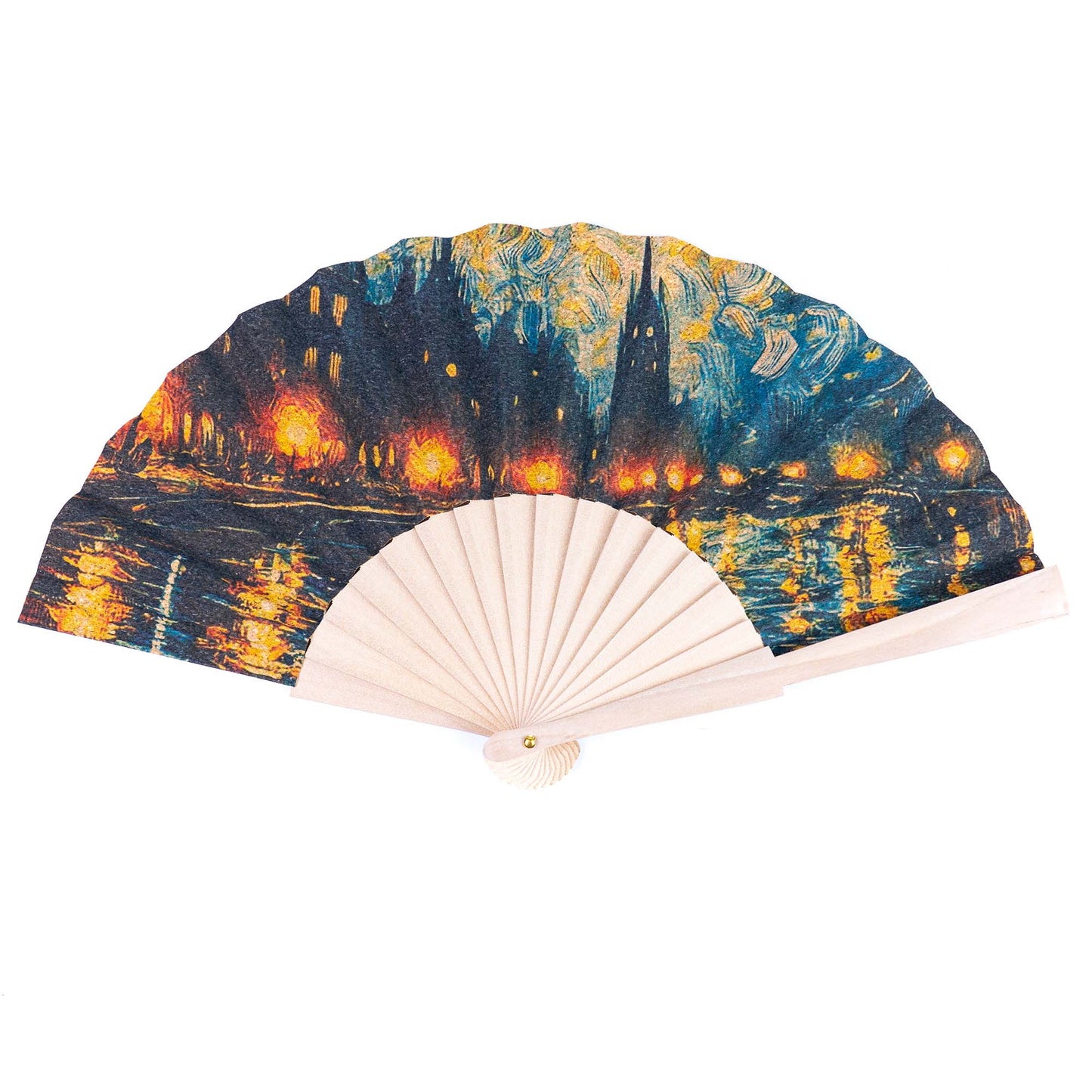 10units-Cork Antique Wooden Folding Hand Fan  L-1182