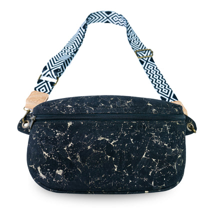 Cork Crossbody Sling Bag with Gold Accents and Patterned Strap BAGP-400