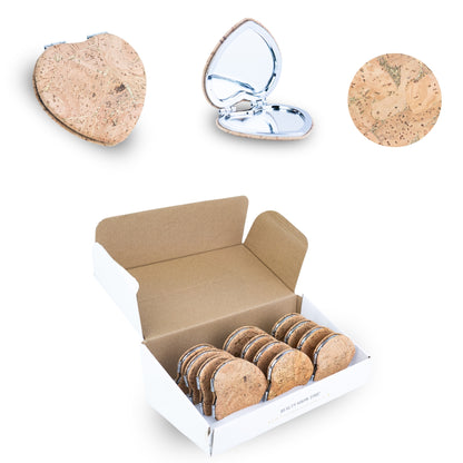 Heart-Shaped Cork Compact Mirror – Double-Sided (12-Pack) L-1210-12