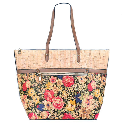 Chic Natural and Printed Cork Ladies' Tote Bag with PU Handle BAG-2330