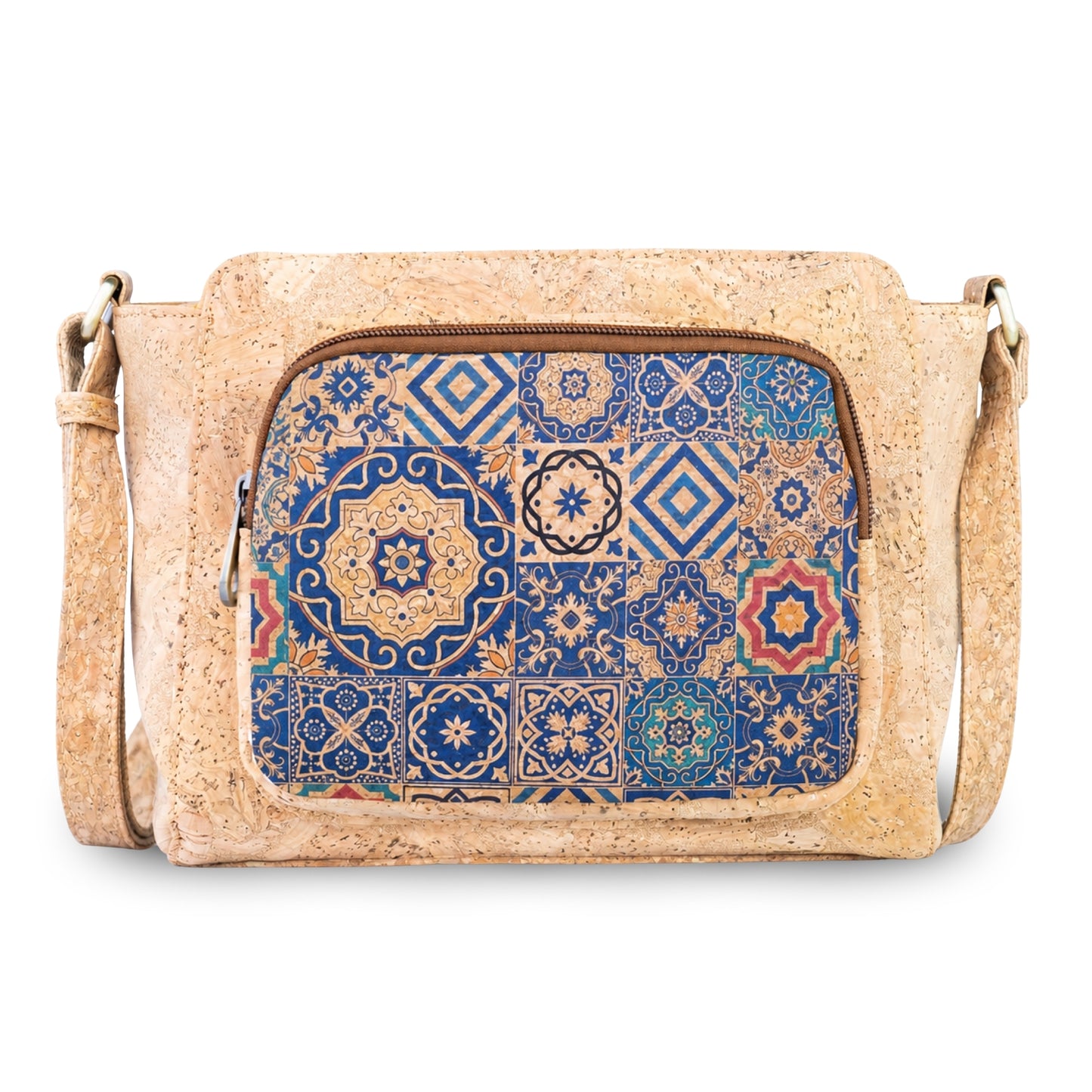 Natural Cork Crossbody Bag with Printed Front Pocket BAGD-658