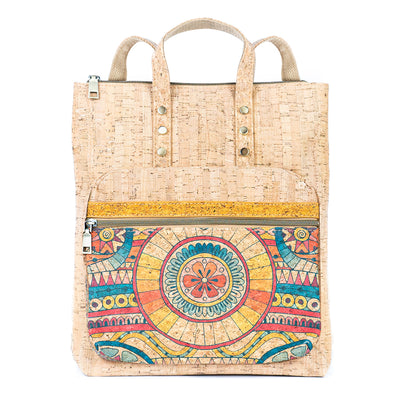 Flash Sale Women's Cork Backpack with Printed Design and Natural Cork Accents BAGD-558