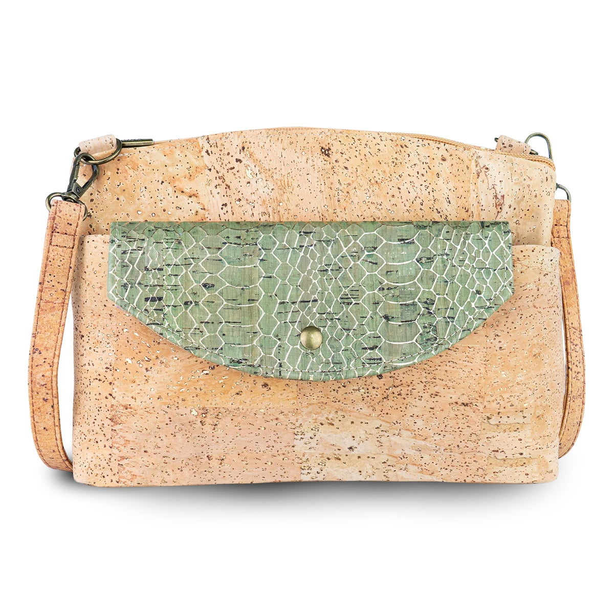 Women’s Natural Cork Crossbody Bag with Gold Accents and Front Pocket BAGP-402