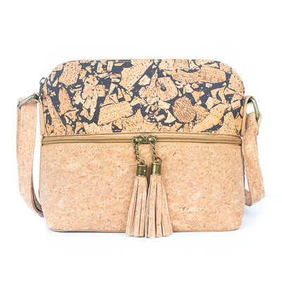 Tassel Zip Pocket Women's Natural Cork Crossbody Bag BAG-2291