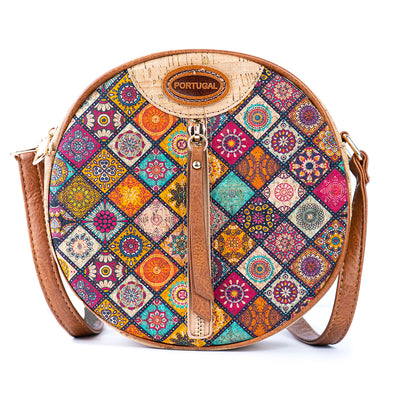 Floral Printed Cork Round Crossbody Bag BAGD-593