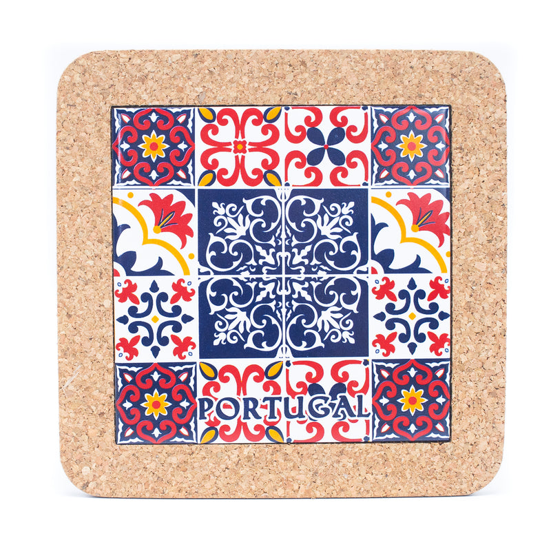 (5units)Cork with Ceramic Ethnic Portuguese Azulejo coasters- L-851