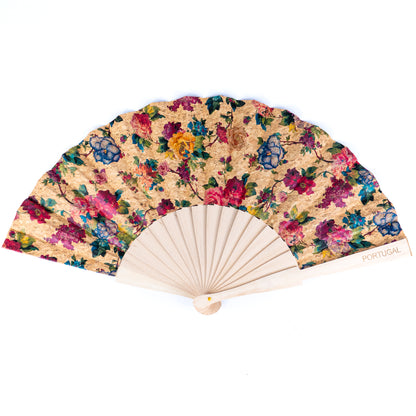 12units-Cork Antique Wooden Folding Hand Fan  L-1108