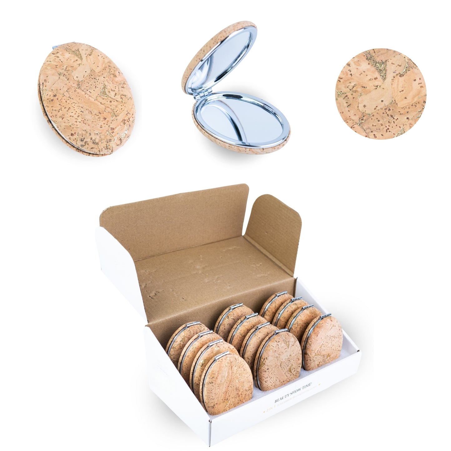 Oval Cork Compact Mirror – Double-Sided (12-Pack) L-1207-12