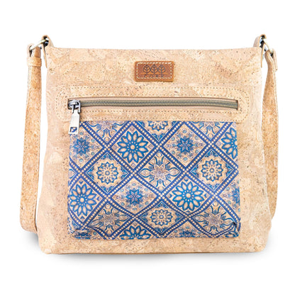 Printed Cork Crossbody Bag with Multiple Zipper Pockets BAGD-665