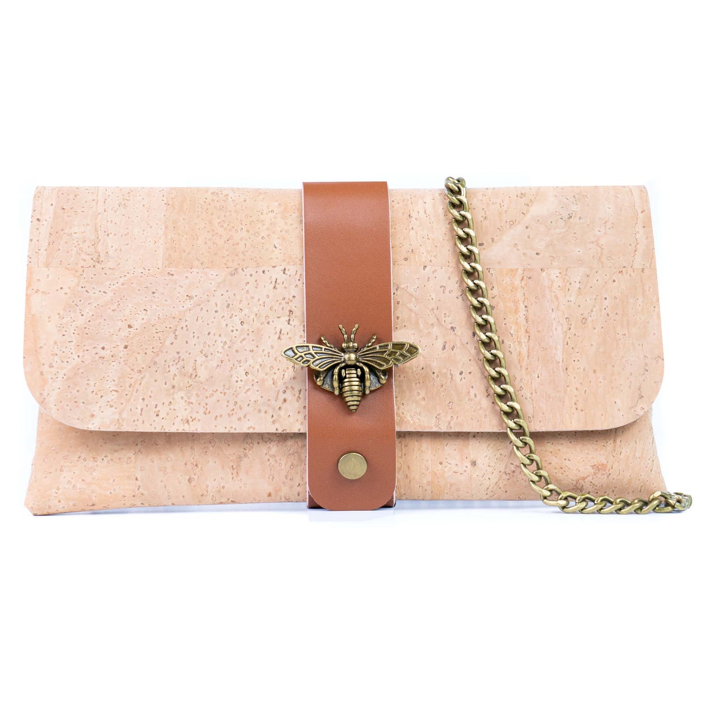 Natural Cork Crossbody Wallet with Chain Strap & Bee Charm BAG-2372