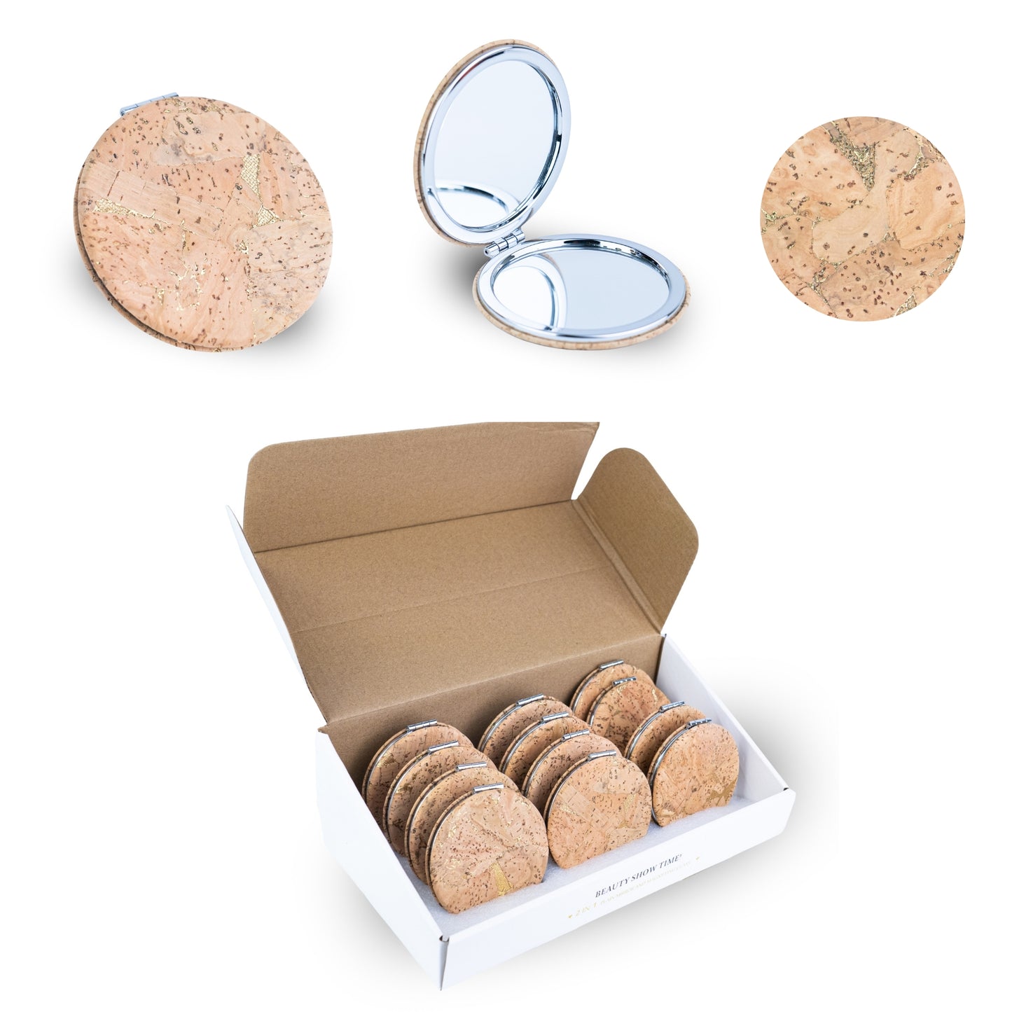 Round Cork Compact Mirror – Double-Sided (12-Pack) L-1208-12