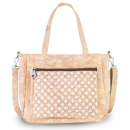 Natural Cork Handbag with Floral Pocket and Detachable Strap BAGD-641
