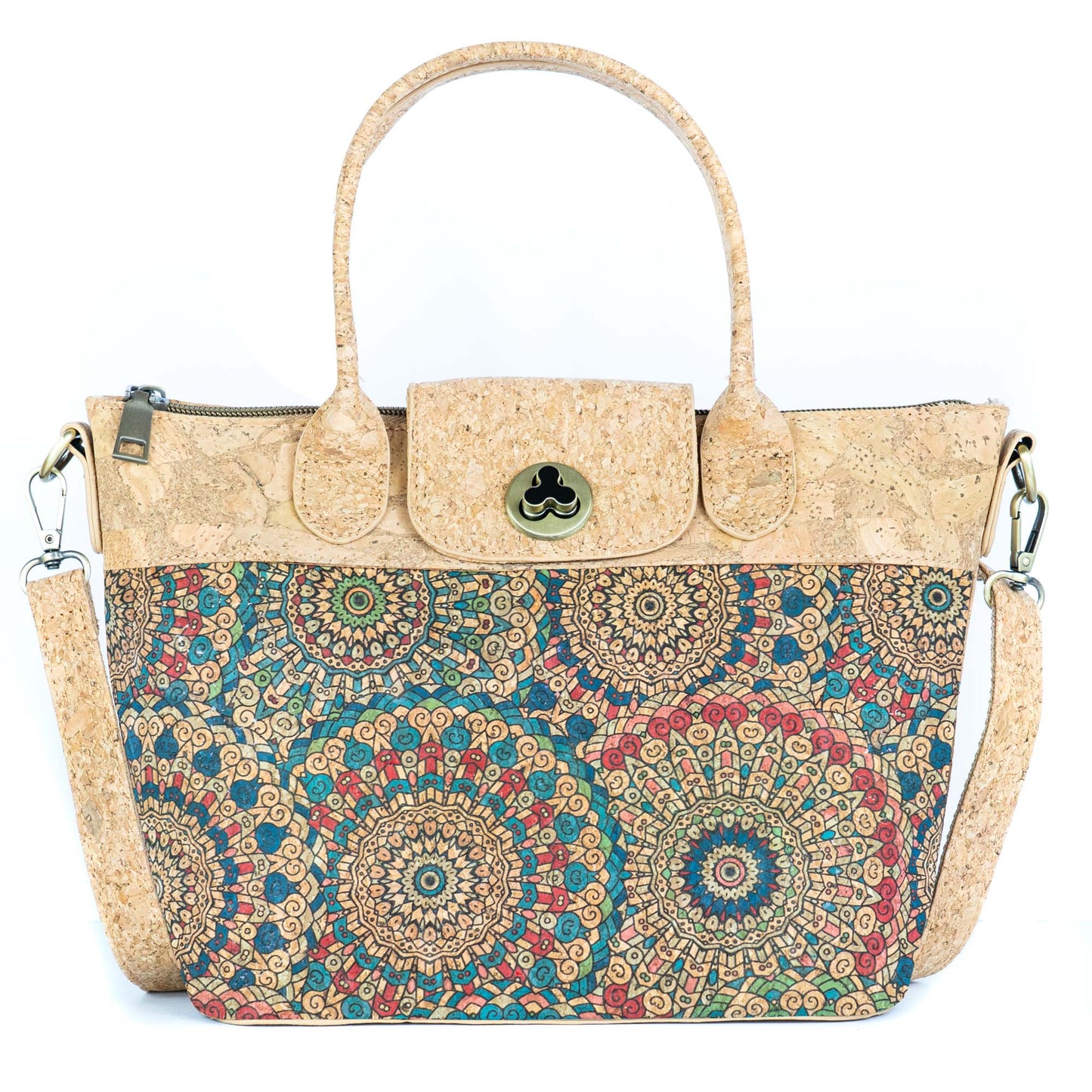 Cork Handbag –  Tile and Floral Pattern BAGD-611