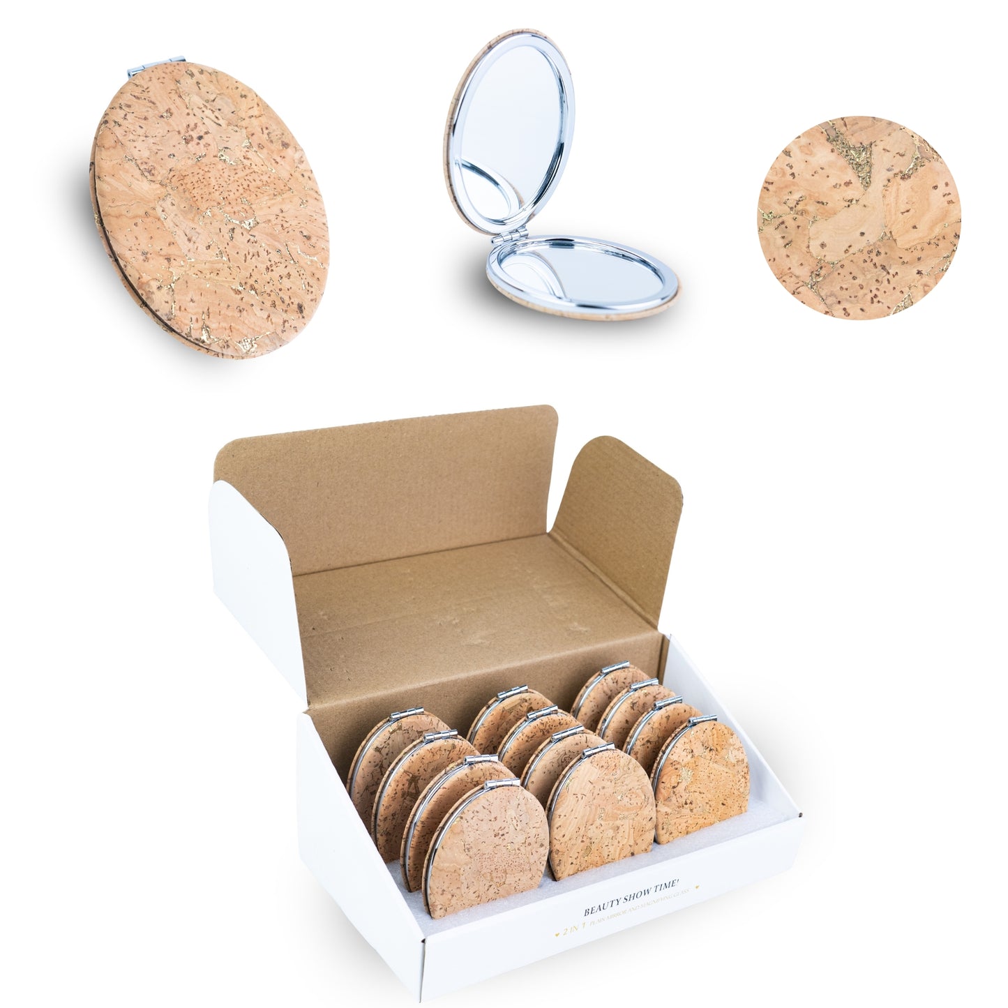 Slim Oval Cork Compact Mirror – Double-Sided (12-Pack) L-1211-12