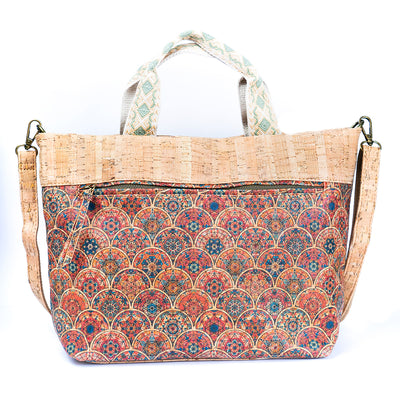 Natural Cork Tote with Printed Design and Cotton Woven Handles BAGF-087