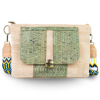 Cork Crossbody Bag with Patterned Flap and Wide Strap BAGP-398
