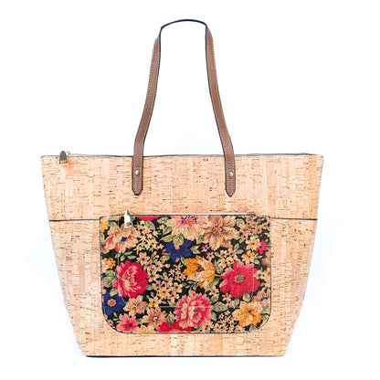 Natural Cork and Printed Cork Blend Ladies' Tote Bag with PU Handles BAG-2334