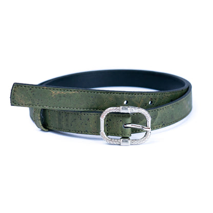 Women’s Slim Cork Belt with Textured Silver Buckle L-1063
