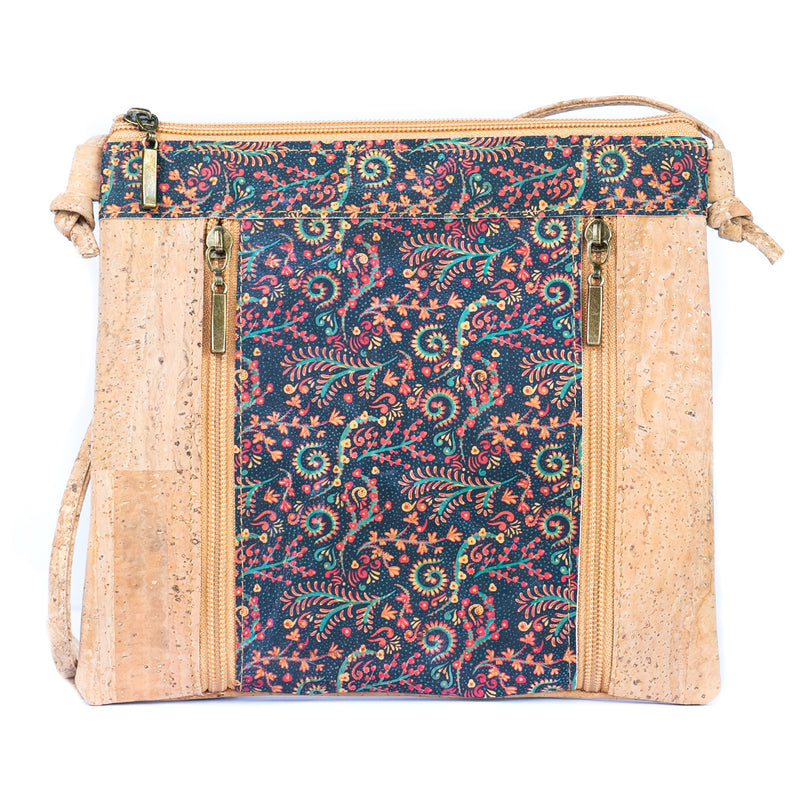 Floral White Print Cork Shoulder Bag with Zippered Pockets BAGP-019