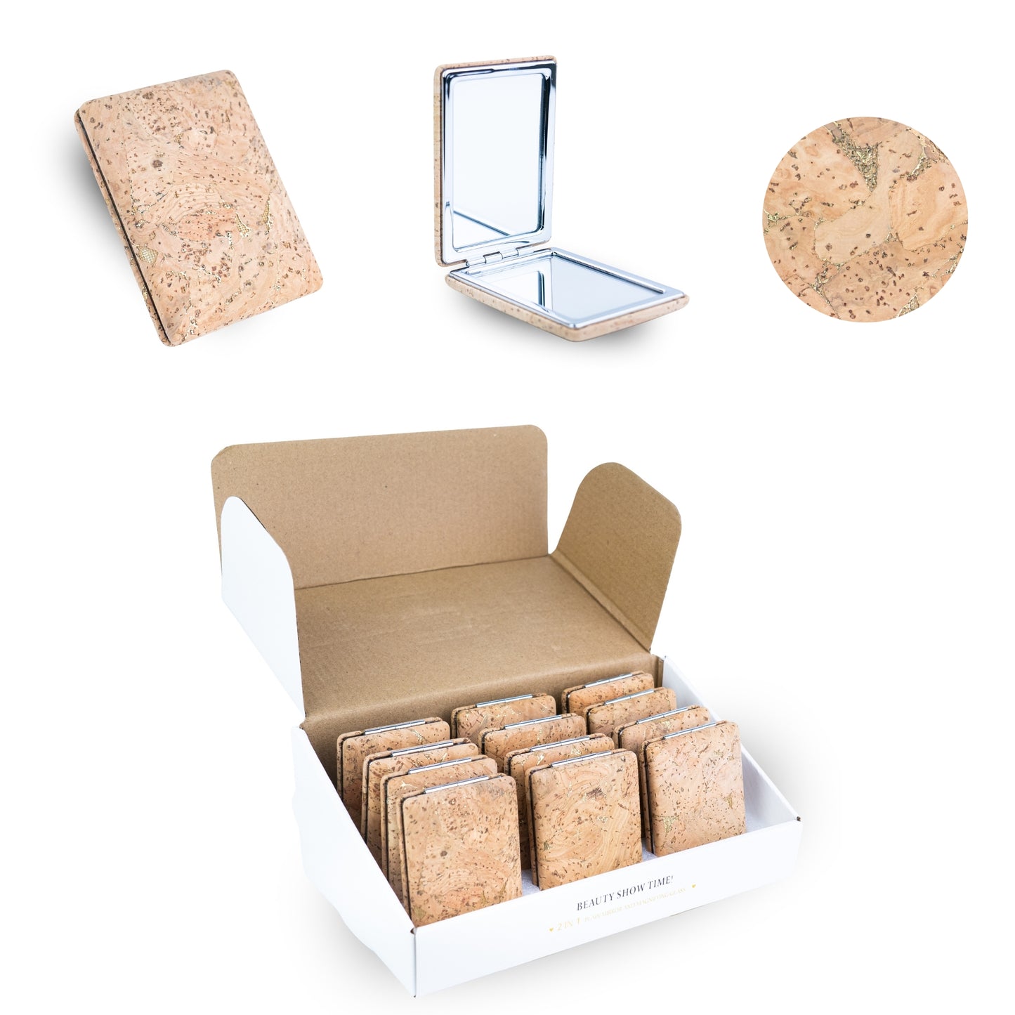 Thick Rectangular Cork Compact Mirror – Double-Sided (12-Pack) L-1213-12