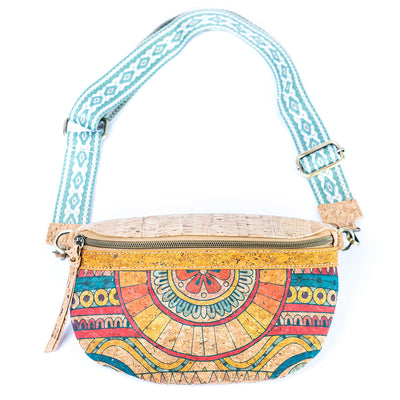 Mandala Print Cork Women's Chest Bag with Colorful Cotton Strap