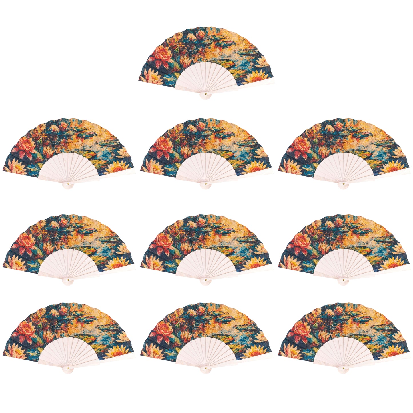 10units-Cork Antique Wooden Folding Hand Fan  L-1182